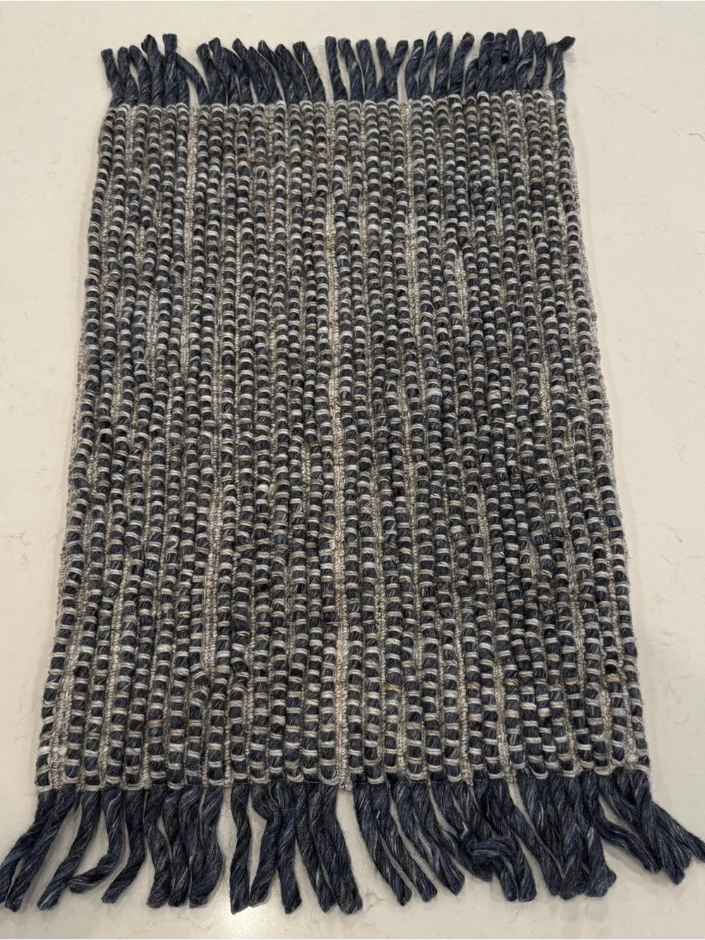 16”x24” Woven Fringe lumbar pillow cover in Navy and Grey